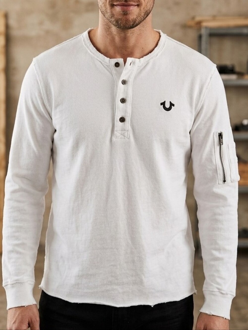 True Religion Men's Long Sleeve Henley Shirt